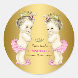 Sticker Rond Fête Prénatale de Jumelles Princesses