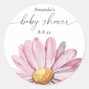 Sticker Rond Fête prénatale Marguerite rose - Baby shower