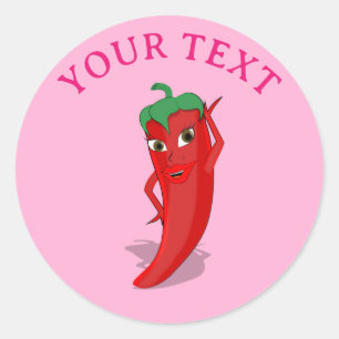 Sticker Rond Fête Rose Mariage Éditable Piment Rouge Chaud