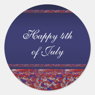 Sticker Rond Fête Rouge Blanc & Bleu Pailleté Sequins 4 juillet