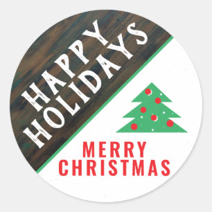 Sticker Rond Fête Rustique Green neige Noël Arbre de Noël