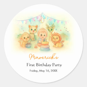 Sticker Rond Fête sauvage pour le 1er anniversaire de garçon Sa