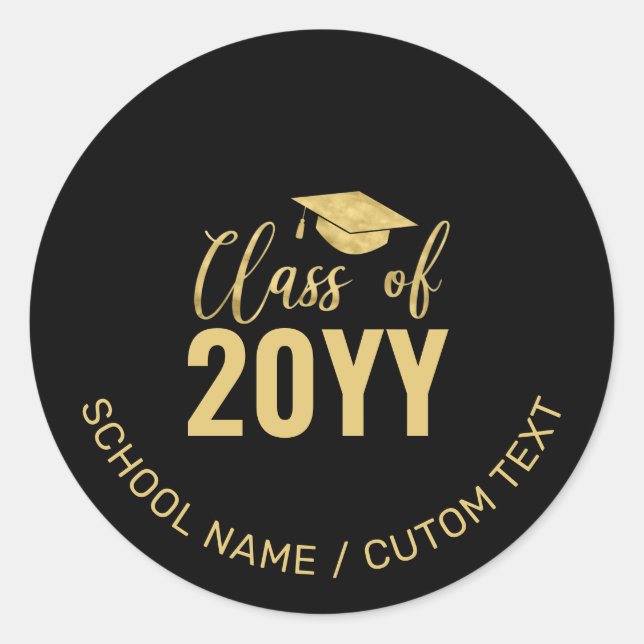 Sticker Rond Fête simple Gold & Black Graduation Party Favorise (Devant)