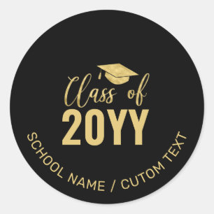 Sticker Rond Fête simple Gold & Black Graduation Party Favorise