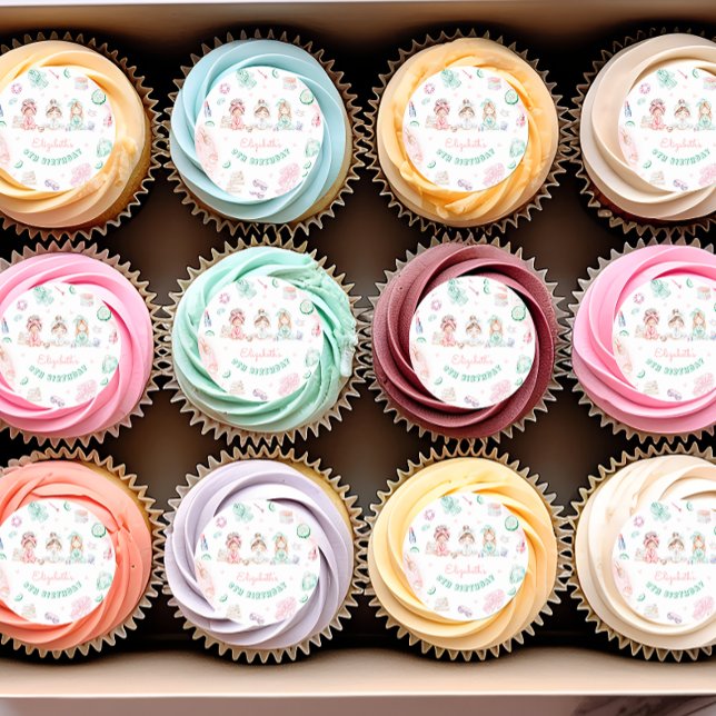 Sticker Rond Fête spa Fille Anniversaire Pastel (Créateur téléchargé)