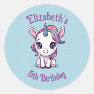 Sticker Rond Fête Unicorne Personnalisée Cute Favoriser, Invita