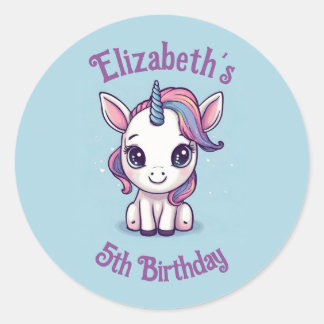 Sticker Rond Fête Unicorne Personnalisée Cute Favoriser, Invita
