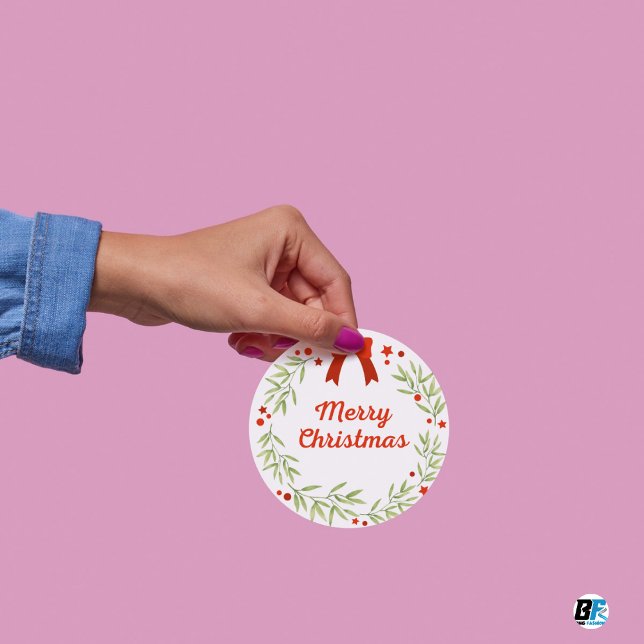 Sticker Rond Fête verte et rouge Joyeux Noël (Créateur téléchargé)