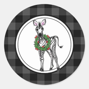 Sticker Rond Fête Zebra, couronne sainte, plaid gris