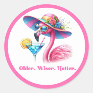 Sticker Rond Fêter son anniversaire avec un flamant rose rose c