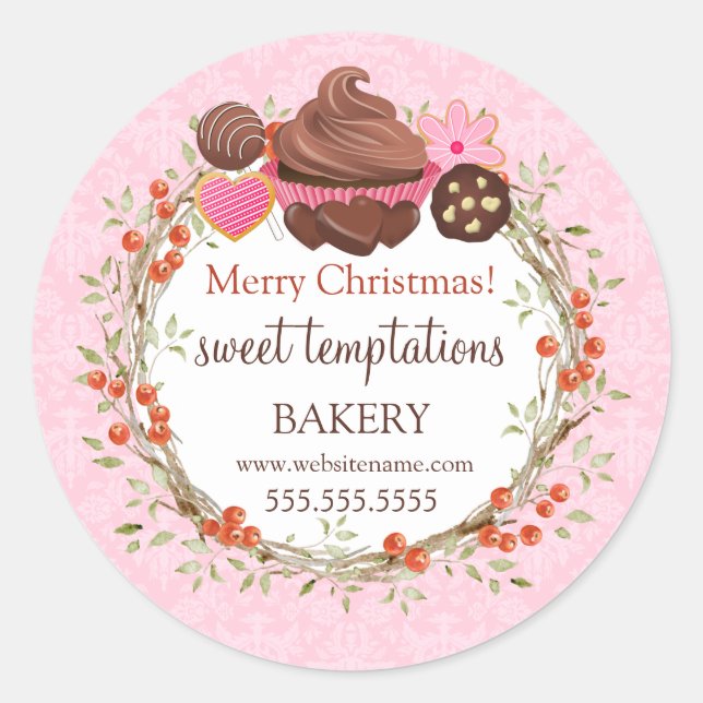 Sticker Rond Fêtes de Noël Berry Wreath Assorti Desserts (Devant)