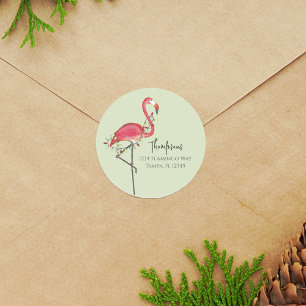 Sticker Rond Fêtes de Noël Éclairage Flamant rose rose mignon