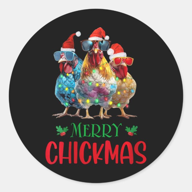 Sticker Rond Fêtes Joyeux Chickmas Ornement Éclairage Poulet fe (Devant)