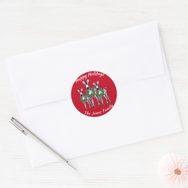Sticker Rond  Fêtes Zèbres, guirlande de Noël festive (Enveloppe)