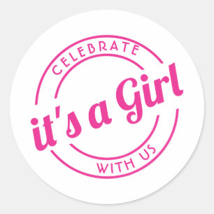 Sticker Rond Fêtez avec nous C'est une fête de révélation de ge