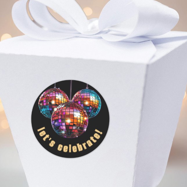 Sticker Rond Fêtons (Let's Celebrate Discoballs Classic Round Sticker)