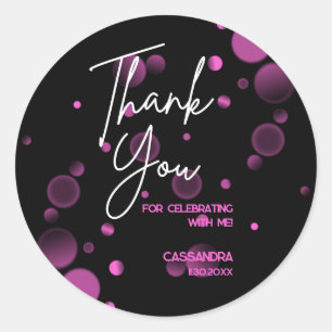 Sticker Rond Fêtons l'anniversaire rose Bokeh Gradient noir