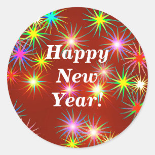 Sticker Rond Feu d'artifice du Nouvel An Flash en rouge