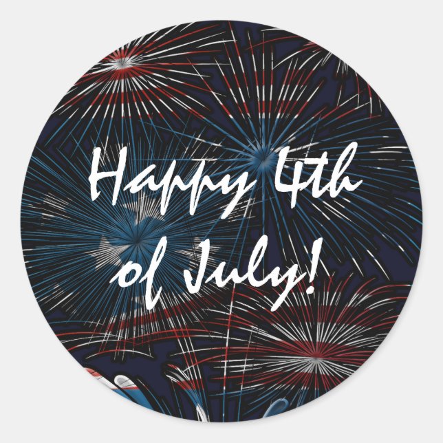 Sticker Rond Feu d'artifice éclaté 4 juillet Rouge Blanc Bleu S (Devant)