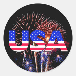 Sticker Rond Feu d'artifice Patriotique USA