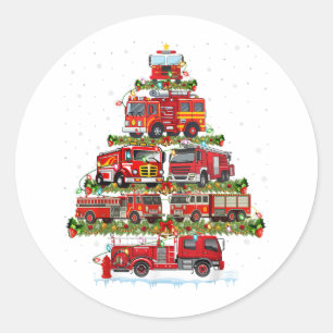 Sticker Rond Feu de camion feux Pompier Camion d'incendie Noël