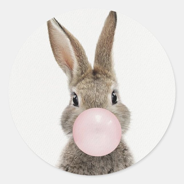 Sticker Rond Feu de lapin rose bulle gomme (Devant)