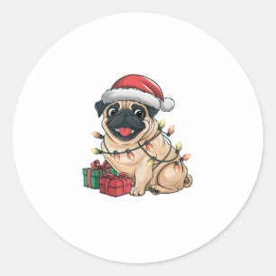 Sticker Rond Feu de Noël Carlin de chapeau de Noël Chiens Noël