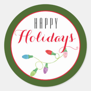 Sticker Rond Feu de Noël coloré Joyeux Fête/ Vert