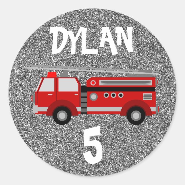 Sticker Rond Feu d'incendie Silver Sparkle Party Anniversaire (Devant)