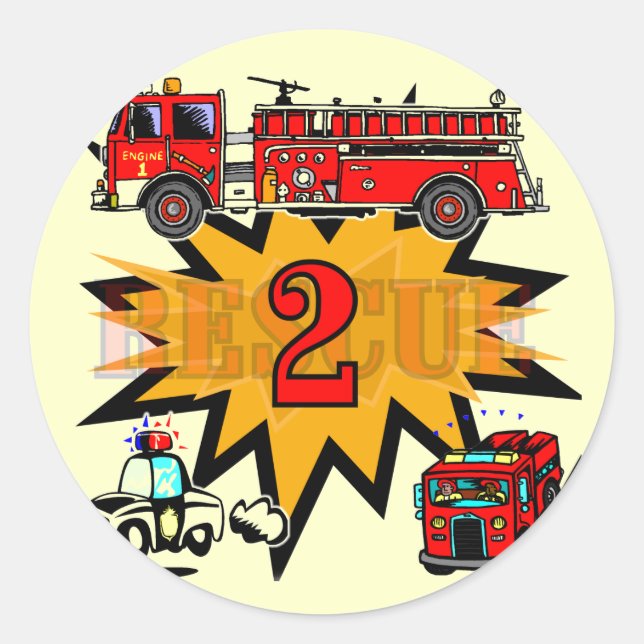 Sticker Rond Feu et Secourir 2ème Anniversaire Tshirts et cadea (Devant)