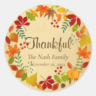 Sticker Rond Feuillage Coloré D'Automne Pour Thanksgiving