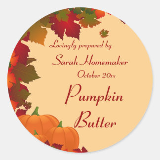 Sticker Rond Feuillage d'automne avec canne ronde Citrouille