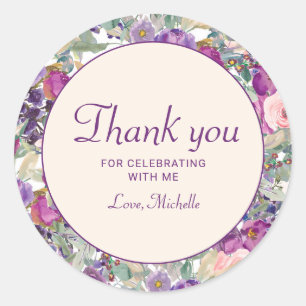 Sticker Rond Feuillage de couleur rose pourpre Anniversaire