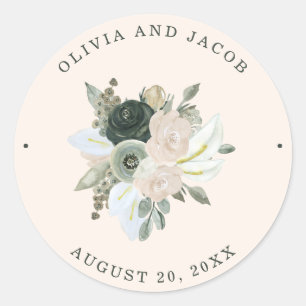 Sticker Rond Feuillage et floral   Mariage rose pâle