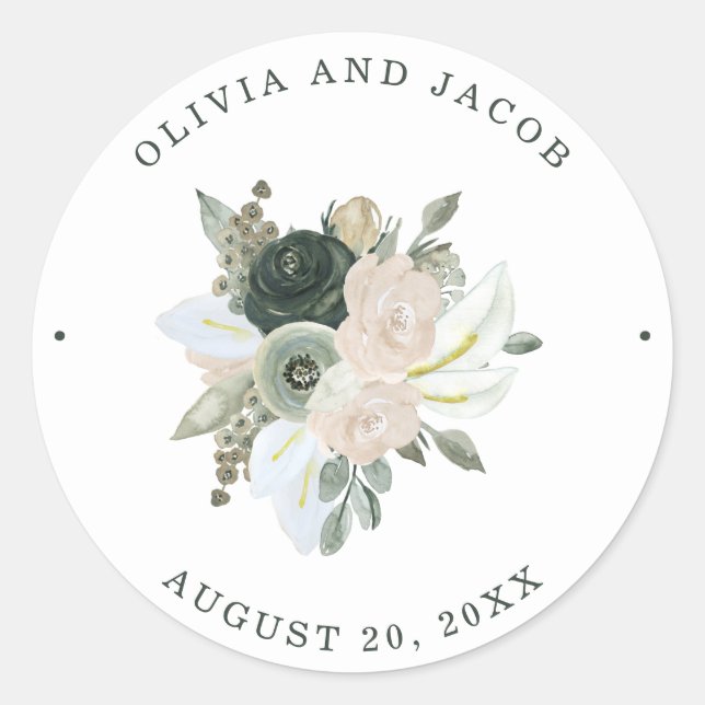 Sticker Rond Feuillage et floral | Mariage vert Sage (Devant)