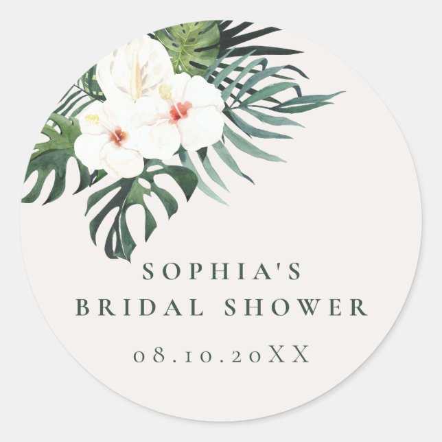 Sticker Rond Feuillage floral tropical blanc (Devant)