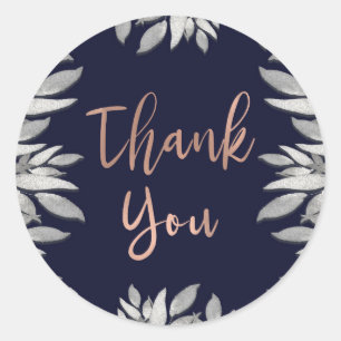 Sticker Rond Feuille d'argent Botanique Glam bleu rose Mariage