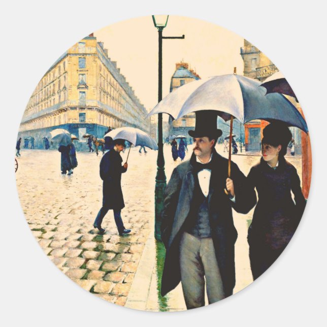 Sticker Rond Feuille d'autocollant avec Paris en Rainy Day Desi (Devant)