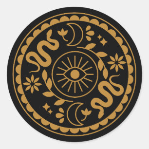 Sticker Rond Feuille d'autocollant serpent et lune de cuisine