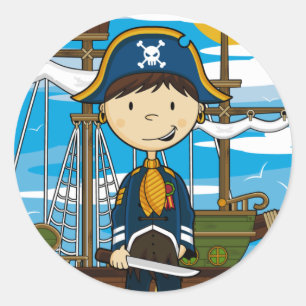 Sticker Rond Feuille d'autocollants du jeune capitaine de pirat
