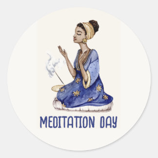 Sticker Rond Feuille d'autocollants du jour de la méditation