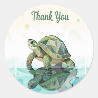 Sticker Rond Feuille d'autocollants ronds de tortue Merci