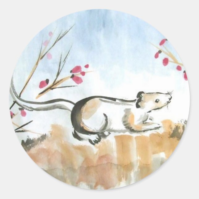 Sticker Rond Feuille d'autocollants Souris et Berries (Devant)