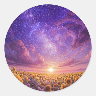 Sticker Rond Feuille d'autocollants Tournesol Céleste