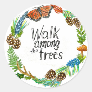 Sticker Rond Feuille d'autocollants Walk Among Trees
