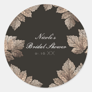 Sticker Rond Feuille de bronze et brun foncé, favori d'automne 