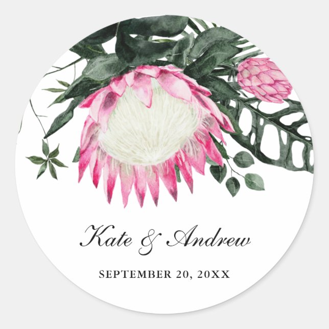 Sticker Rond Feuille de monstère tropicale | Mariage floral Pro (Devant)
