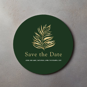 Sticker Rond Feuille de palme d'or Enregistrer la date mariage