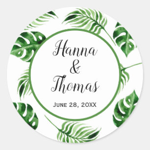 Sticker Rond Feuille de palme tropicale Destination Mariage cla