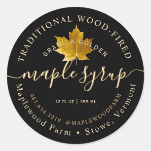 Sticker Rond Feuille d'érable au sucre jaune avec sirop de scri